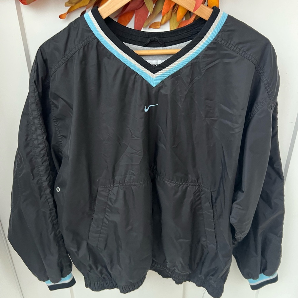 Nike Lids Black Jacket with Light Blue Trim Size L (12-14)